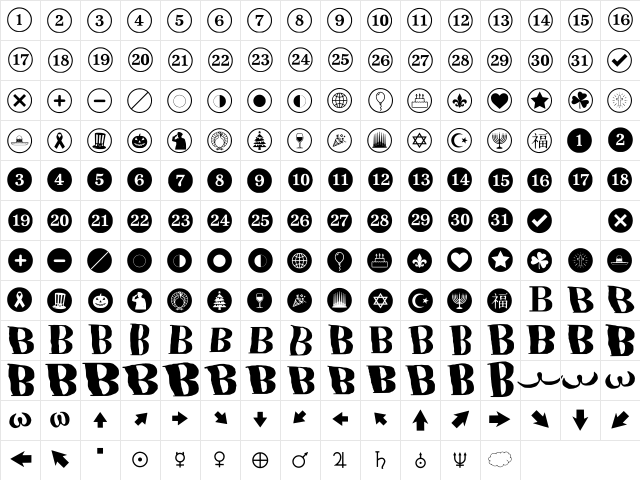 Calendar Symbol Wizard Regular Character Map