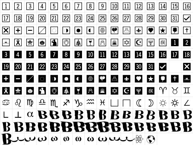 Calendar Symbol Wizard 2 Regular Character Map