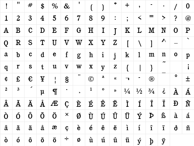 Calgary-Medium Regular Character Map