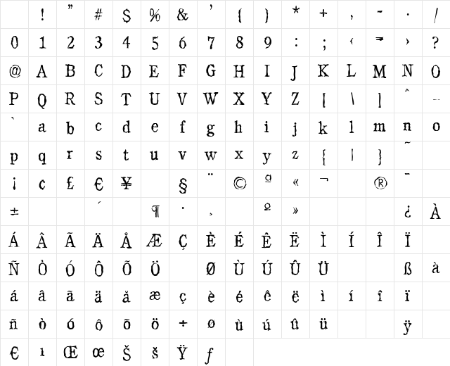 CalgaryRandom-Light Regular Character Map CalgaryRandom-Light Regular Character Map