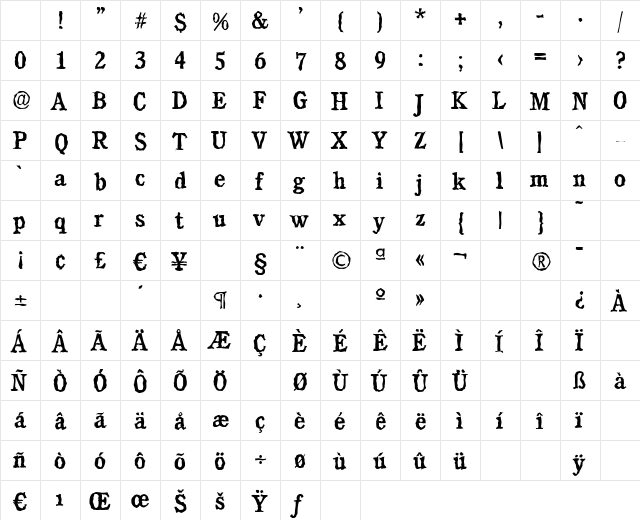 CalgaryRandom-Medium Regular Character Map CalgaryRandom-Medium Regular Character Map