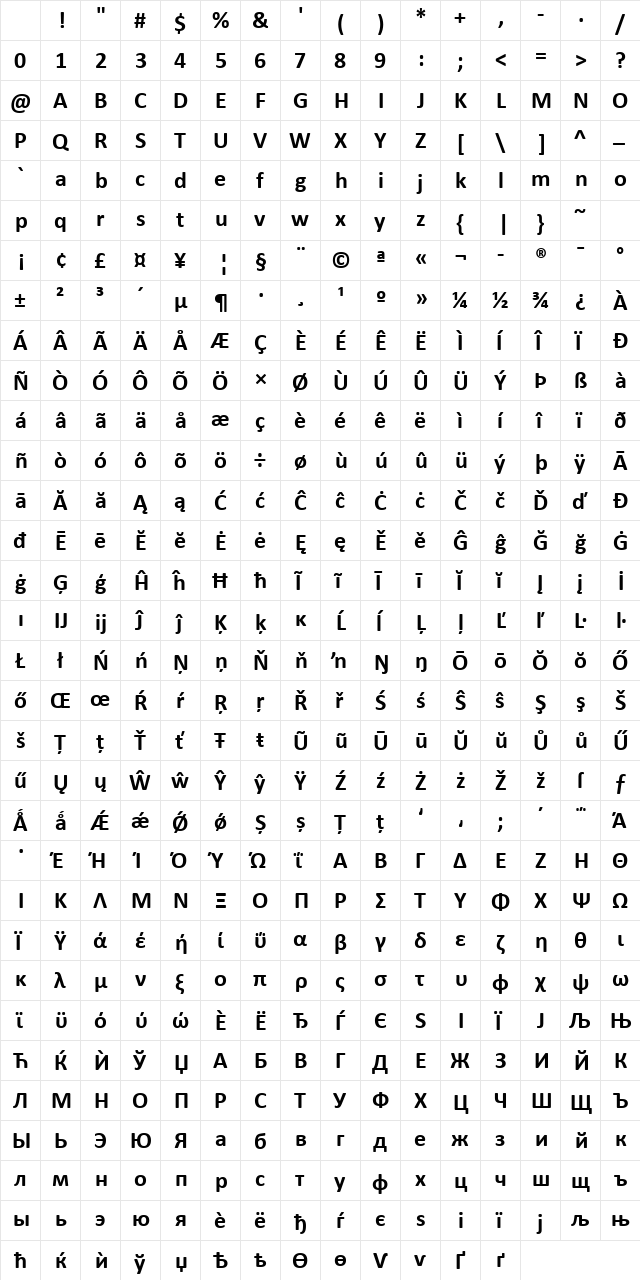 Calibri Bold Character Map Calibri Bold Character Map