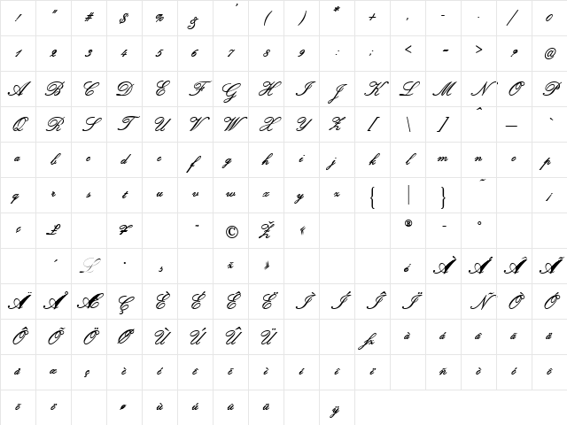 ArtistsScript SemiBold Character Map
