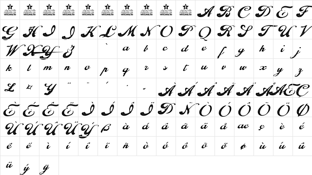 California Personal Use Regular Character Map