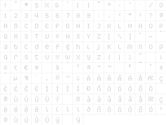 Caliper LightCubed Character Map
