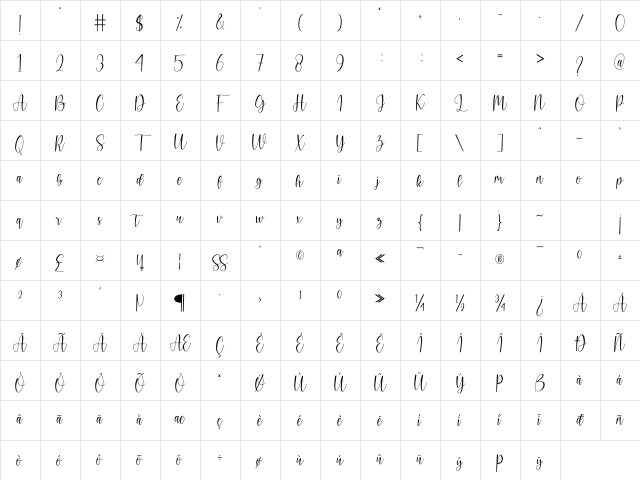 calista Regular Character Map calista Regular Character Map