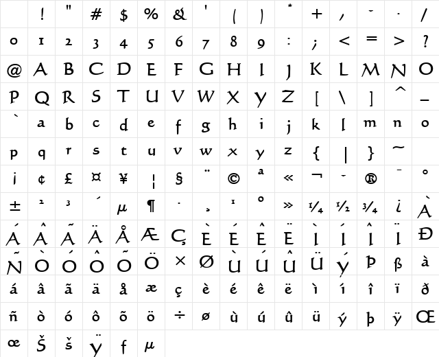 Calli 109 Bold Character Map