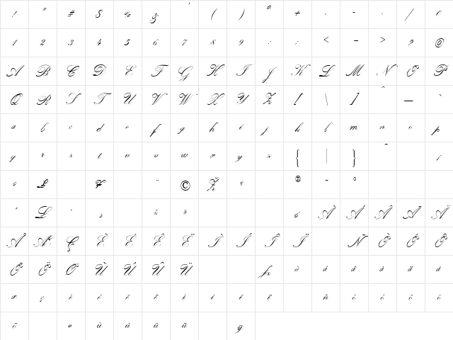 ArtistsScript Regular Character Map