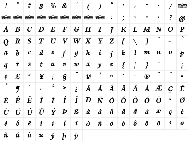 CalvinoTrial Bold Italic Character Map