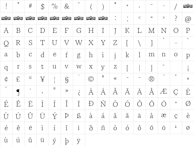 CalvinoTrial Extralight Character Map