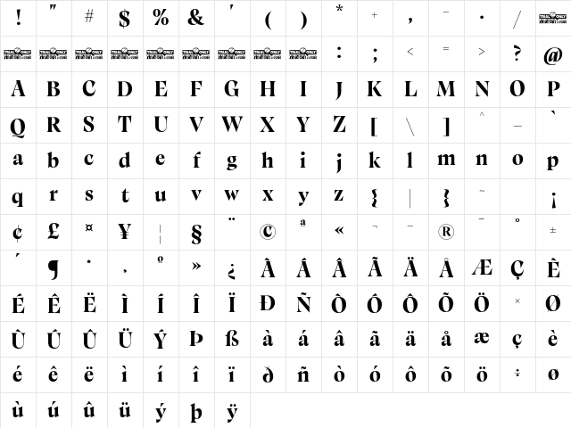 Calvino Grande Trial Extrabold Character Map