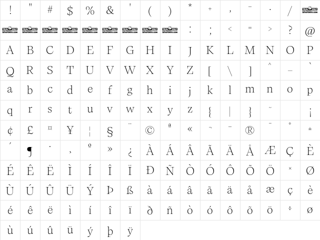 Calvino Grande Trial Extralight Character Map