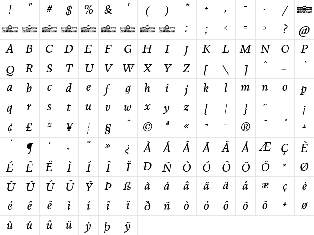 CalvinoTrial Italic Character Map