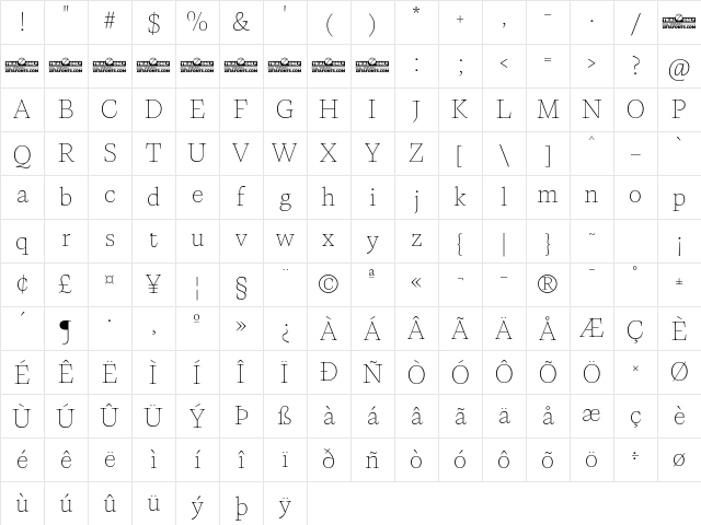 CalvinoTrial Thin Character Map