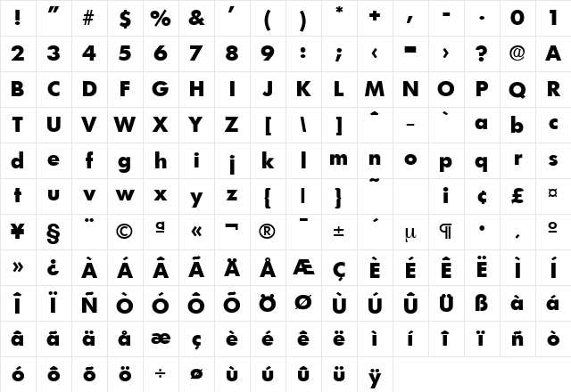 Limerick-Serial-ExtraBold Regular Character Map Limerick-Serial-ExtraBold Regular Character Map