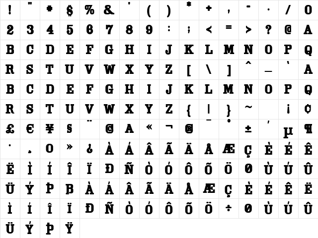 Cam Bold Character Map