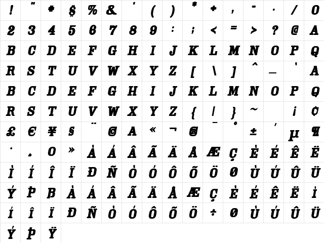Cam BoldOblique Character Map