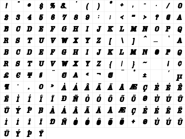 Cam ExtraBoldOblique Character Map