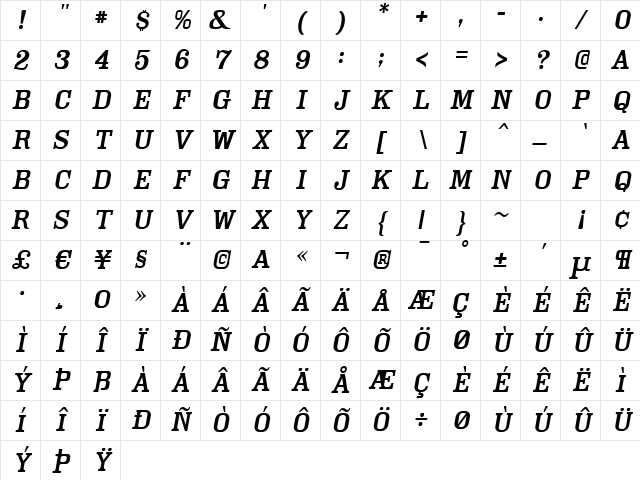Cam LightOblique Character Map