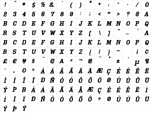 Cam Oblique Character Map