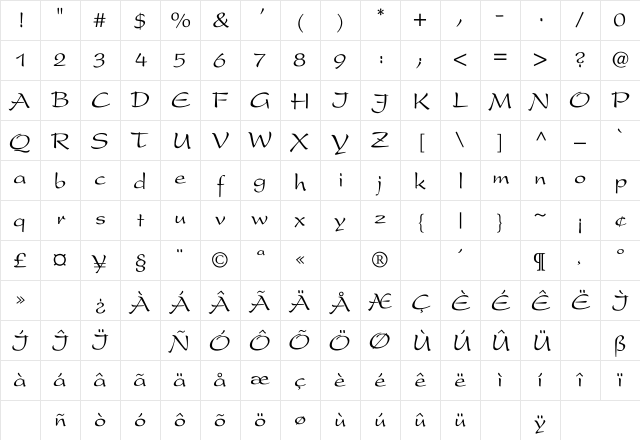 Camberly Regular Character Map