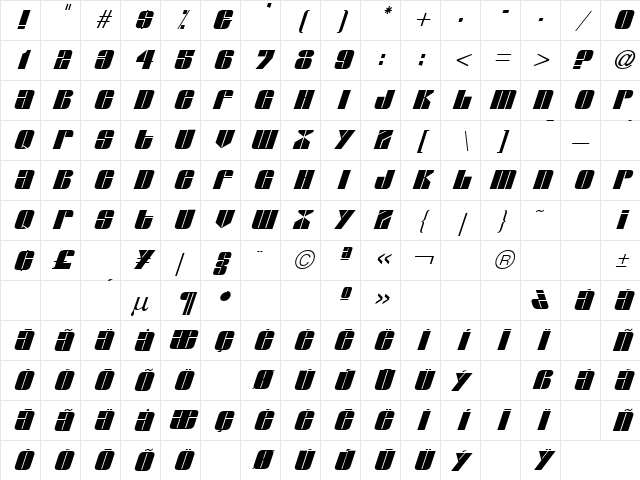 Camera's Eye 3 Italic Character Map