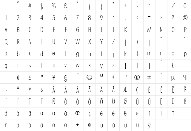 Limerick-XlightCond Regular Character Map