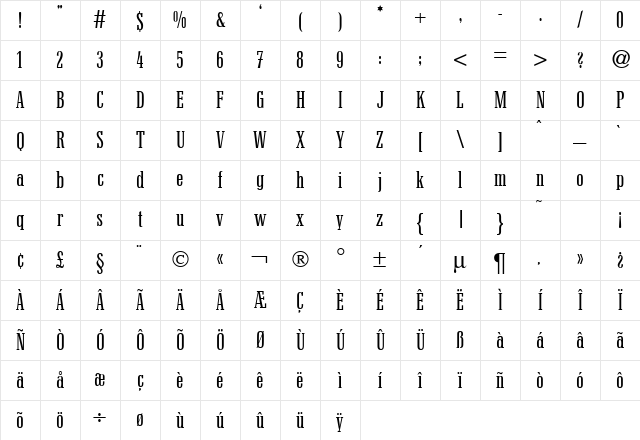 CanadaSmallDB Normal Character Map