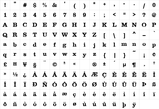 Canadian Bold Bold Character Map