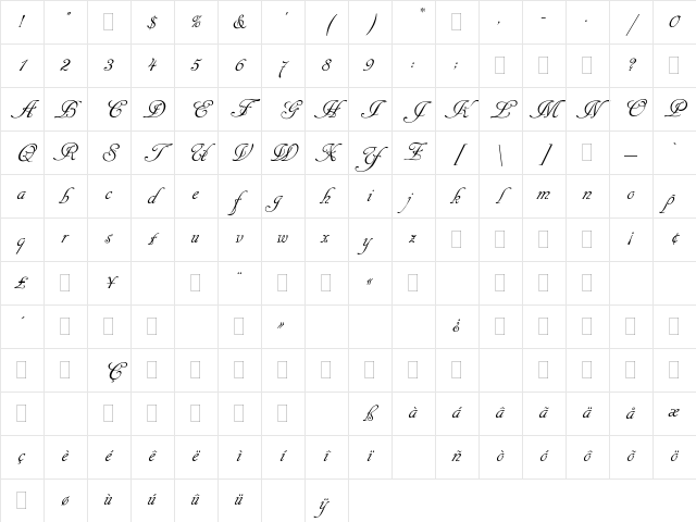 CancellarescaScriptPlain Regular Character Map CancellarescaScriptPlain Regular Character Map