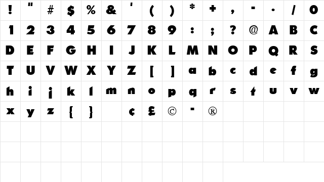 CandellaDisplaySSK Regular Character Map