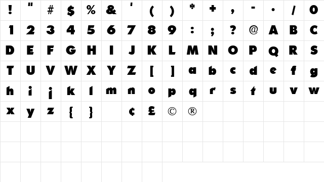 CandellaDisplaySSK Regular Character Map