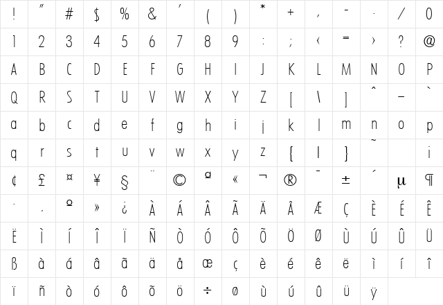 LimerickCond-Serial-ExtraLight Regular Character Map