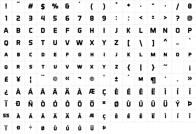 Aero Matics Display Bold Character Map Aero Matics Display Bold Character Map