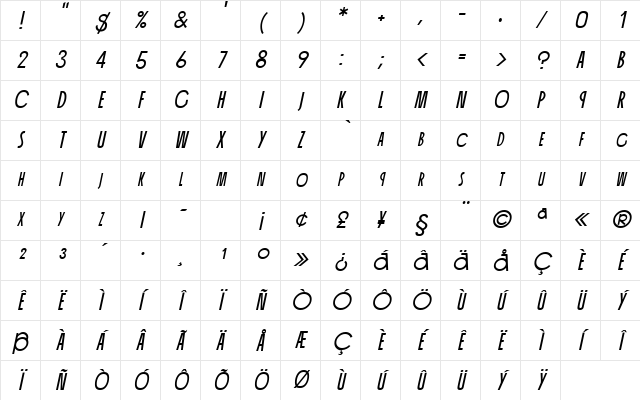 CannaSCapsSSK Italic Character Map