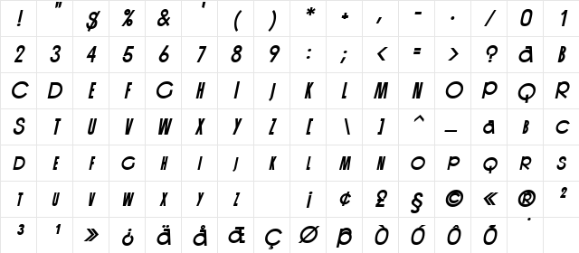 CanneloSCapsSSK BoldItalic Character Map