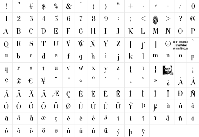 Cantabile Regular Character Map