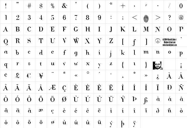 Cantabile Regular Character Map