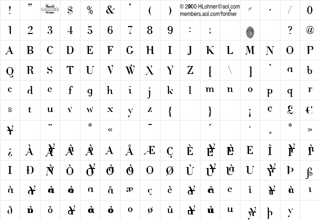 Cantabile Regular Character Map