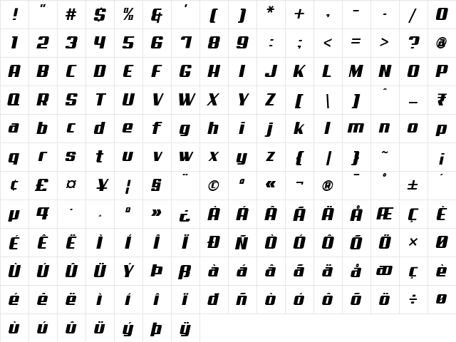 Aero Regular Character Map
