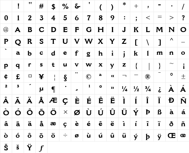 CantoriaMT Bold Character Map