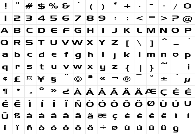 AeroExtended Regular Character Map