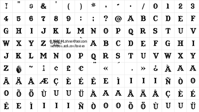 Captain Howdy Regular Character Map