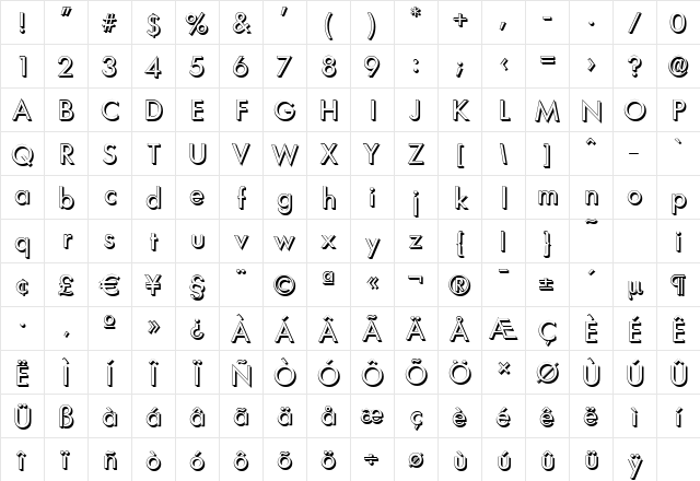 LimerickShadow Regular Character Map