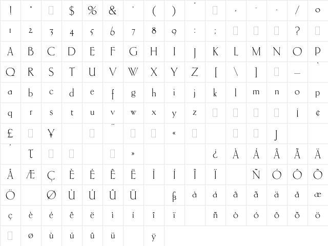 CarltonPlain Regular Character Map