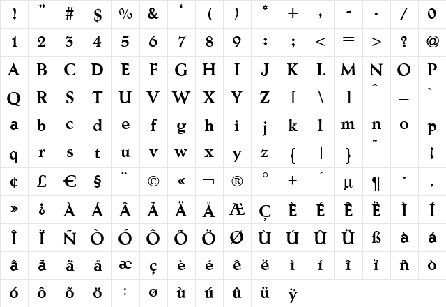 Aesop Bold Character Map