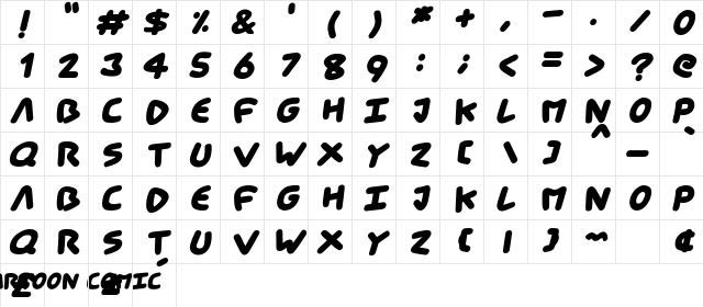 Cartoon Comic Italic Character Map