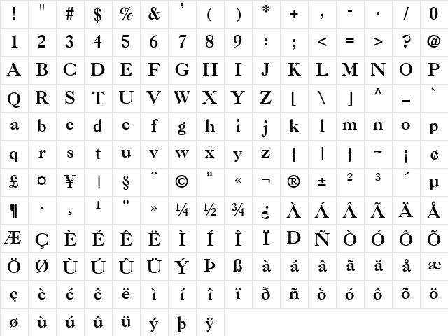 Casablanca Bold Character Map