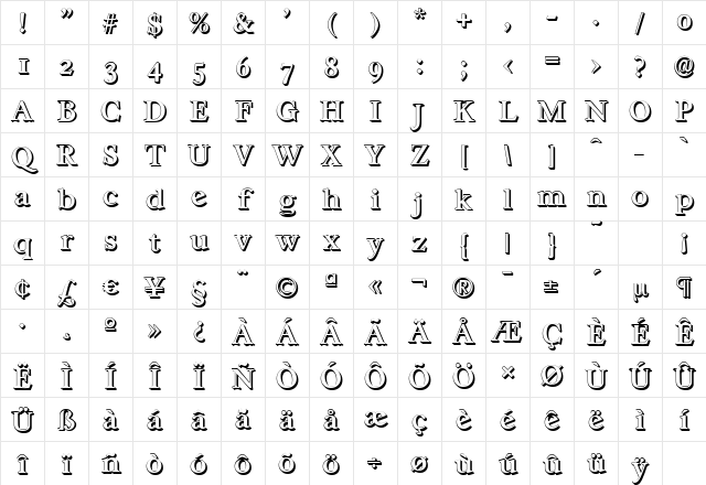 CasablancaShadow-Medium Regular Character Map