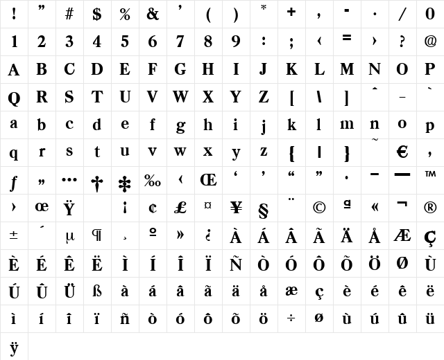 Casad-Bold Regular Character Map Casad-Bold Regular Character Map